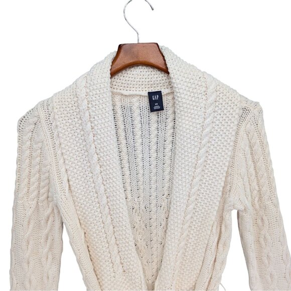Vtg GAP Cable Knit Cardigan Womens Cream Belted Cotton Blend Sweater Size XS - Picture 4 of 10